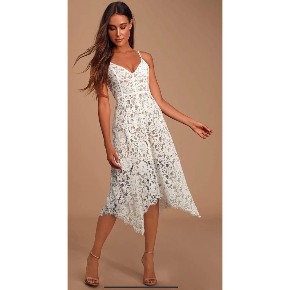 Elegant White Lace Midi Dress